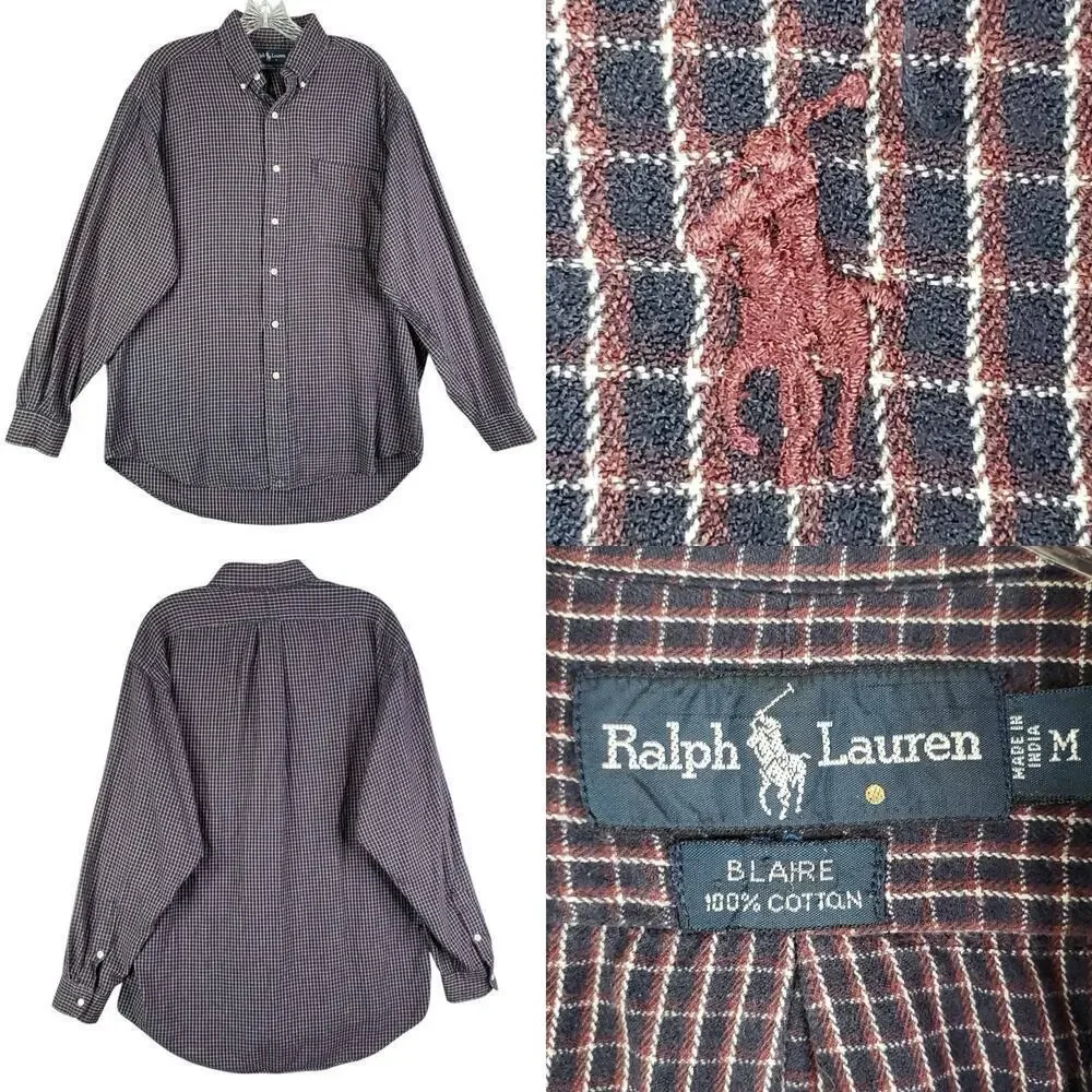 Polo Ralph Lauren Oxford Shirt Mens Size Medium Button Down Black Plaid Blaire
